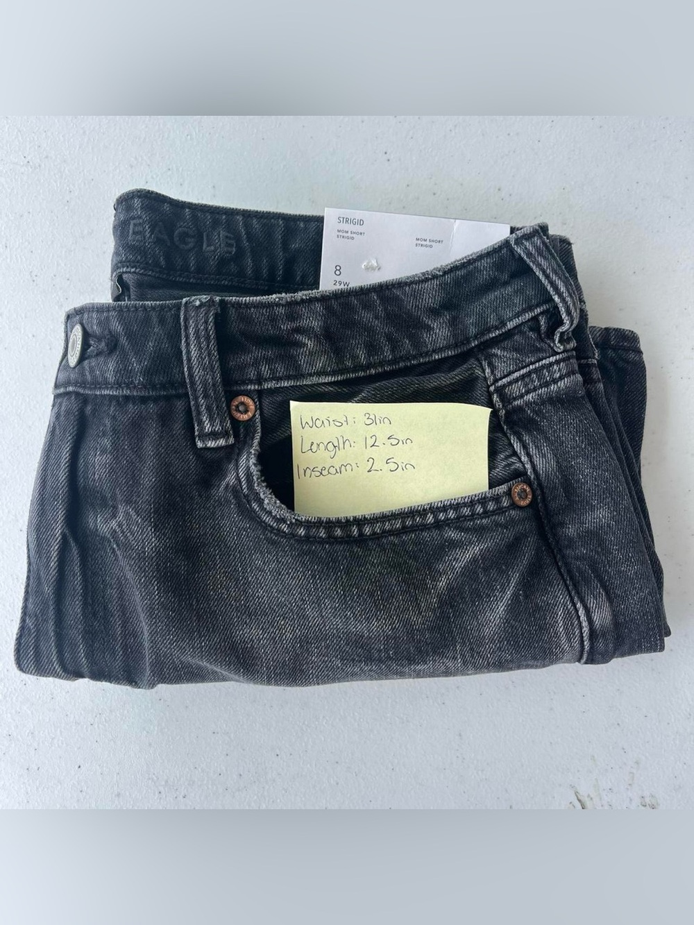 American Eagle Black Rigid Mom Shorts US 8 NWT High Rise Denim Shorts - Picture 5 of 5